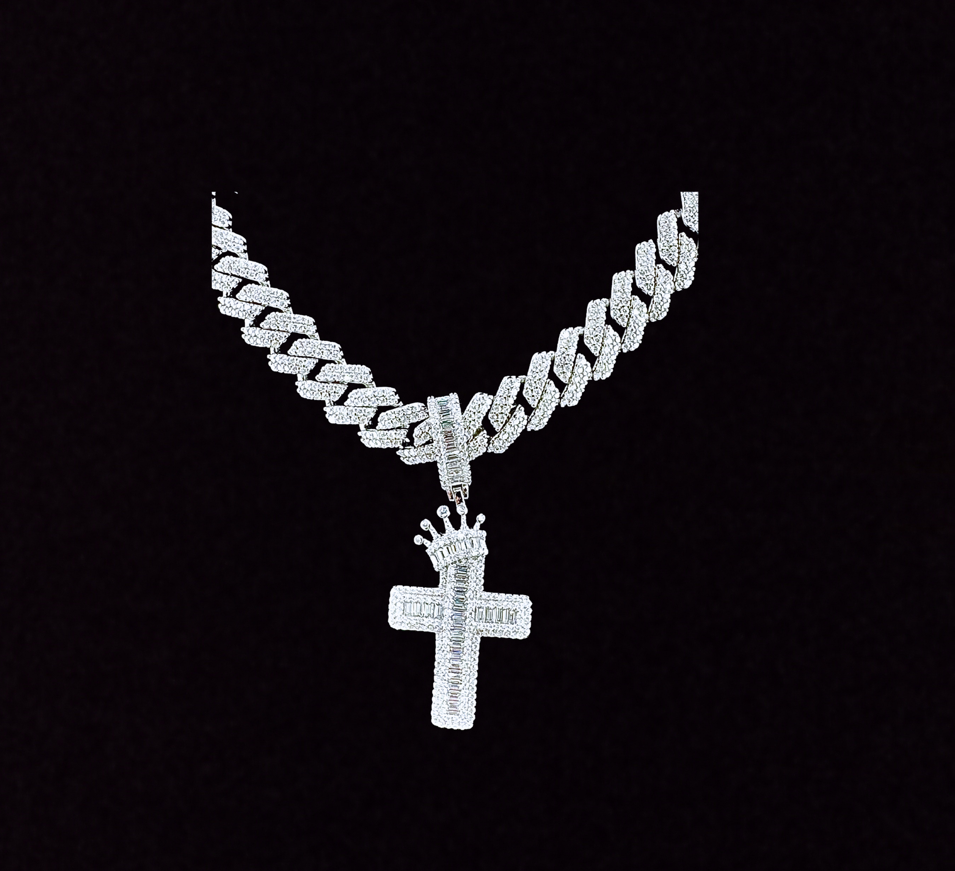 925 Sterling Silver and Moissanite Crown Cross Pendant