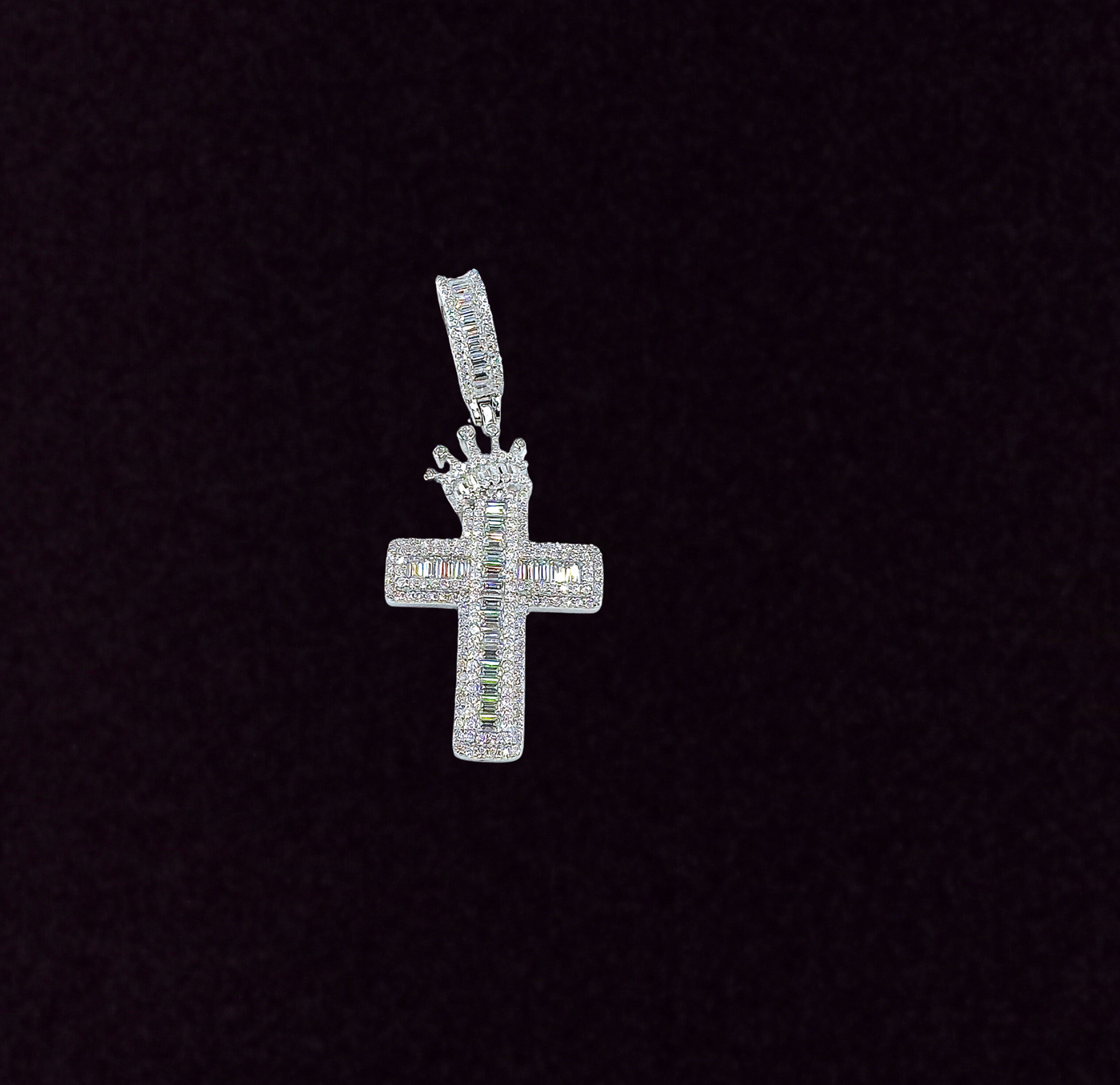925 Sterling Silver and Moissanite Crown Cross Pendant