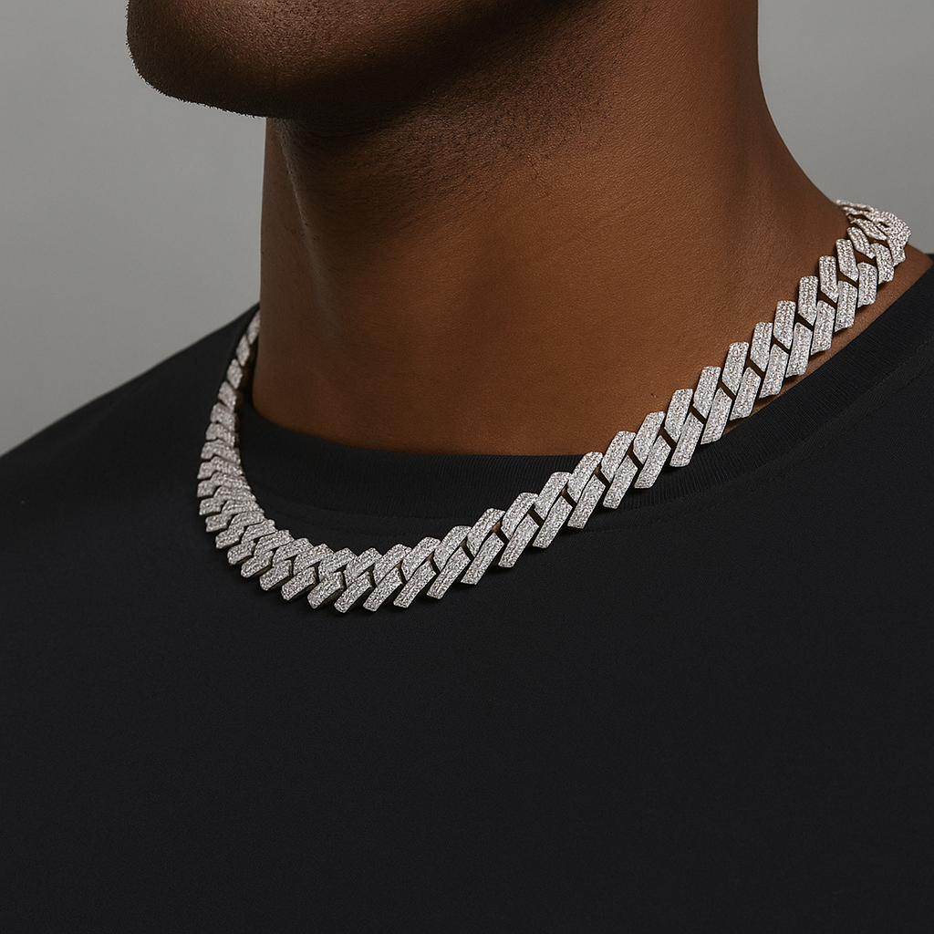 Moissanite in 18K White Gold Over Sterling Silver 16mm Miami Cuban Chain Necklace