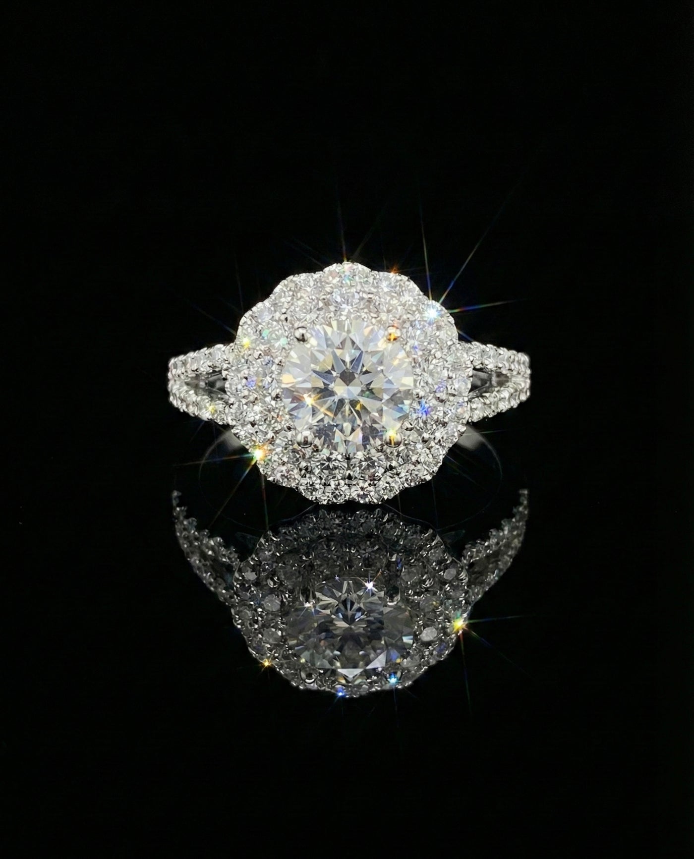 2ct Moissanite Solitaire Halo Wedding/Promise Ring