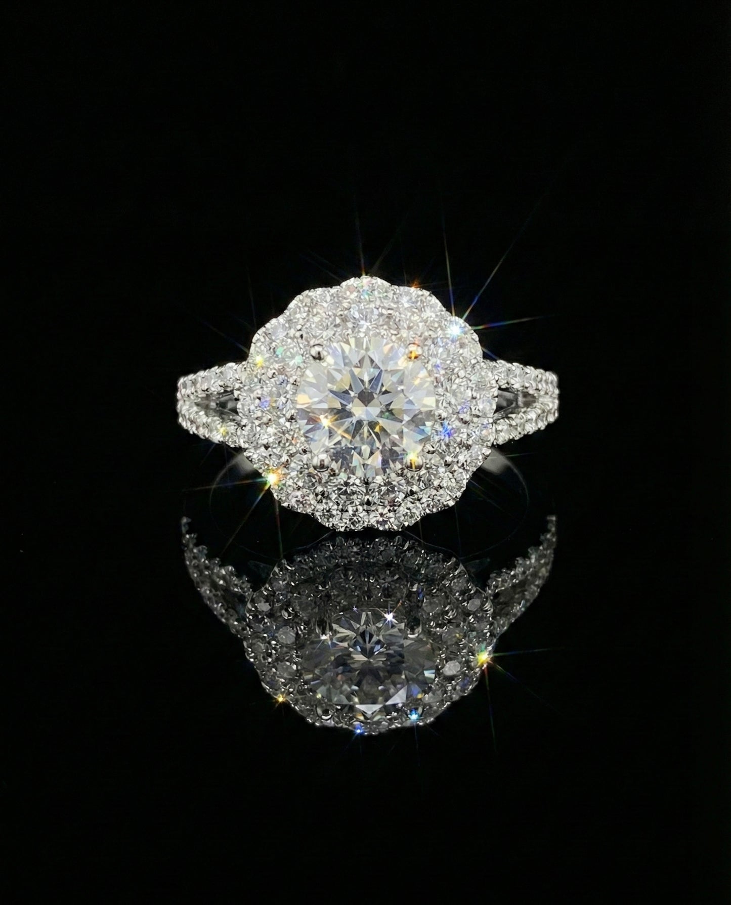 2ct Moissanite Solitaire Halo Wedding/Promise Ring