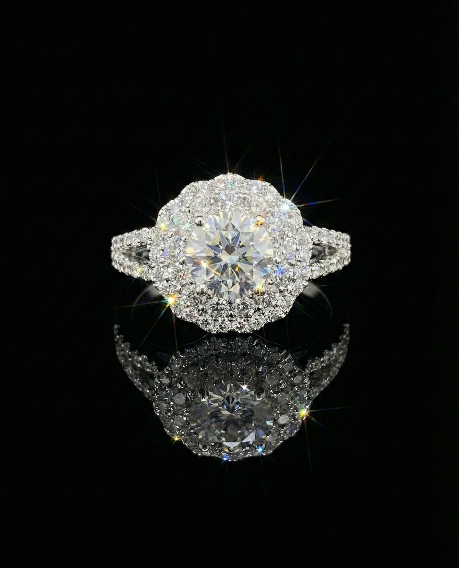 2ct Moissanite Solitaire Halo Wedding/Promise Ring