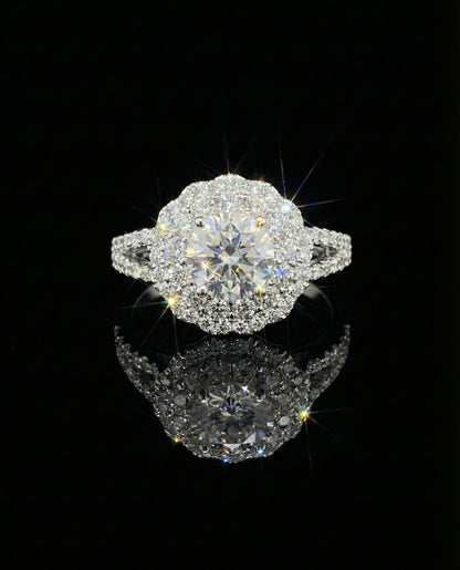 2ct Moissanite Solitaire Halo Wedding/Promise Ring