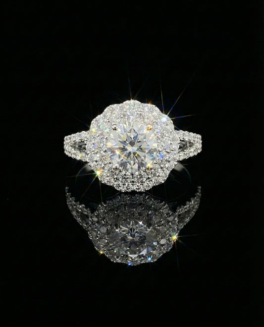 2ct Moissanite Solitaire Halo Wedding/Promise Ring