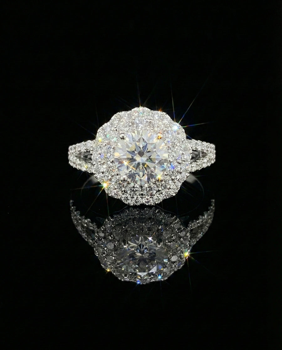 2ct Moissanite Solitaire Halo Wedding/Promise Ring