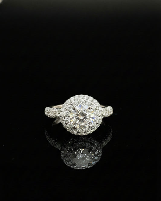 Stepped Halo Wedding/Promise Moissanite Ring