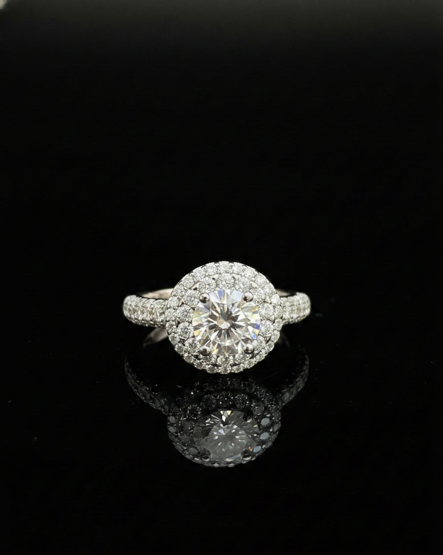 Stepped Halo Wedding/Promise Moissanite Ring