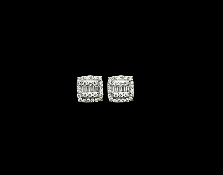 Moissanite and 925 Sterling Silver Square Earrings