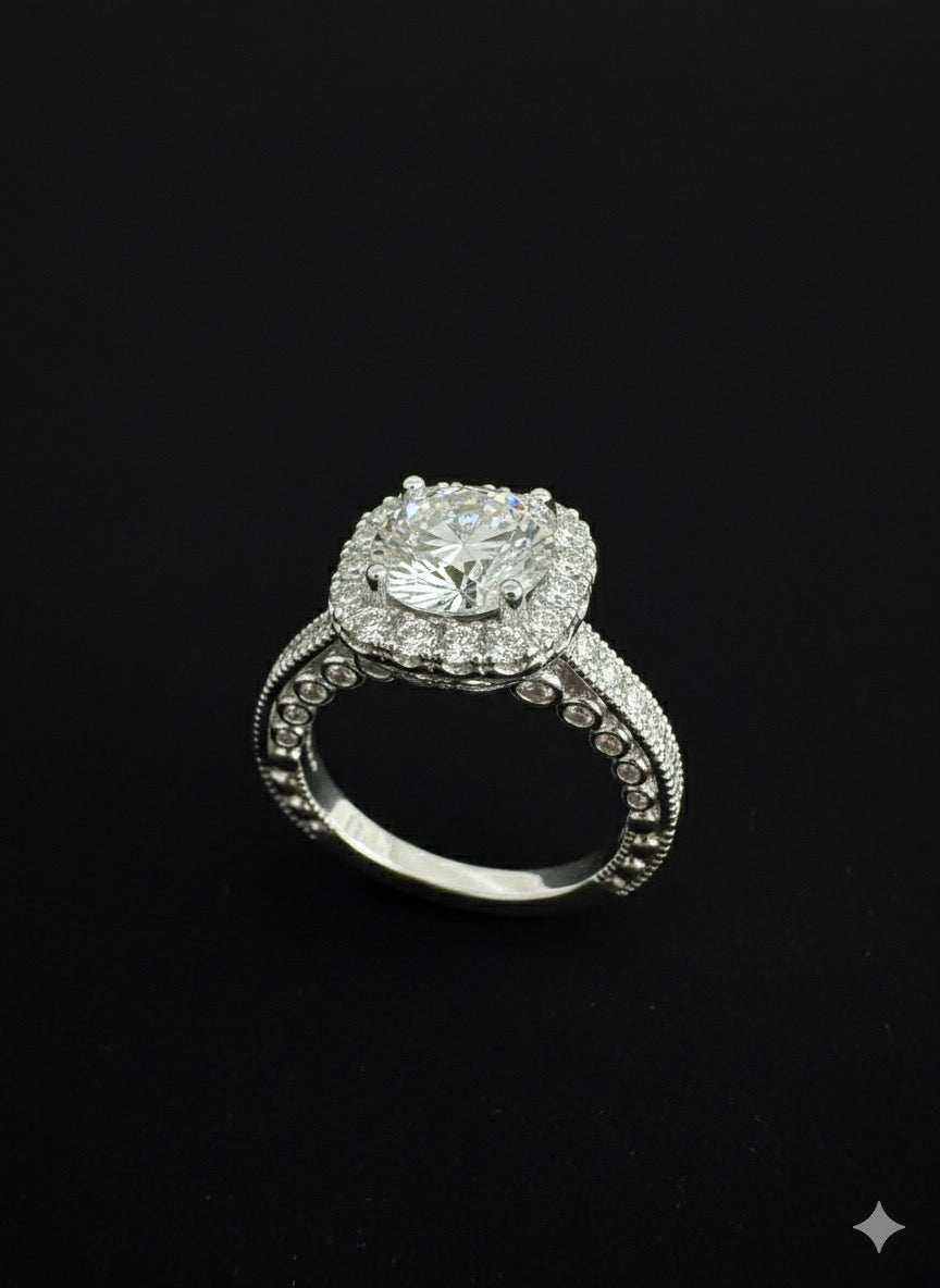 1.75ct Moissanite Square Halo Wedding/Promise Ring