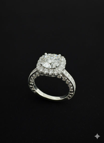 1.75ct Moissanite Square Halo Wedding/Promise Ring