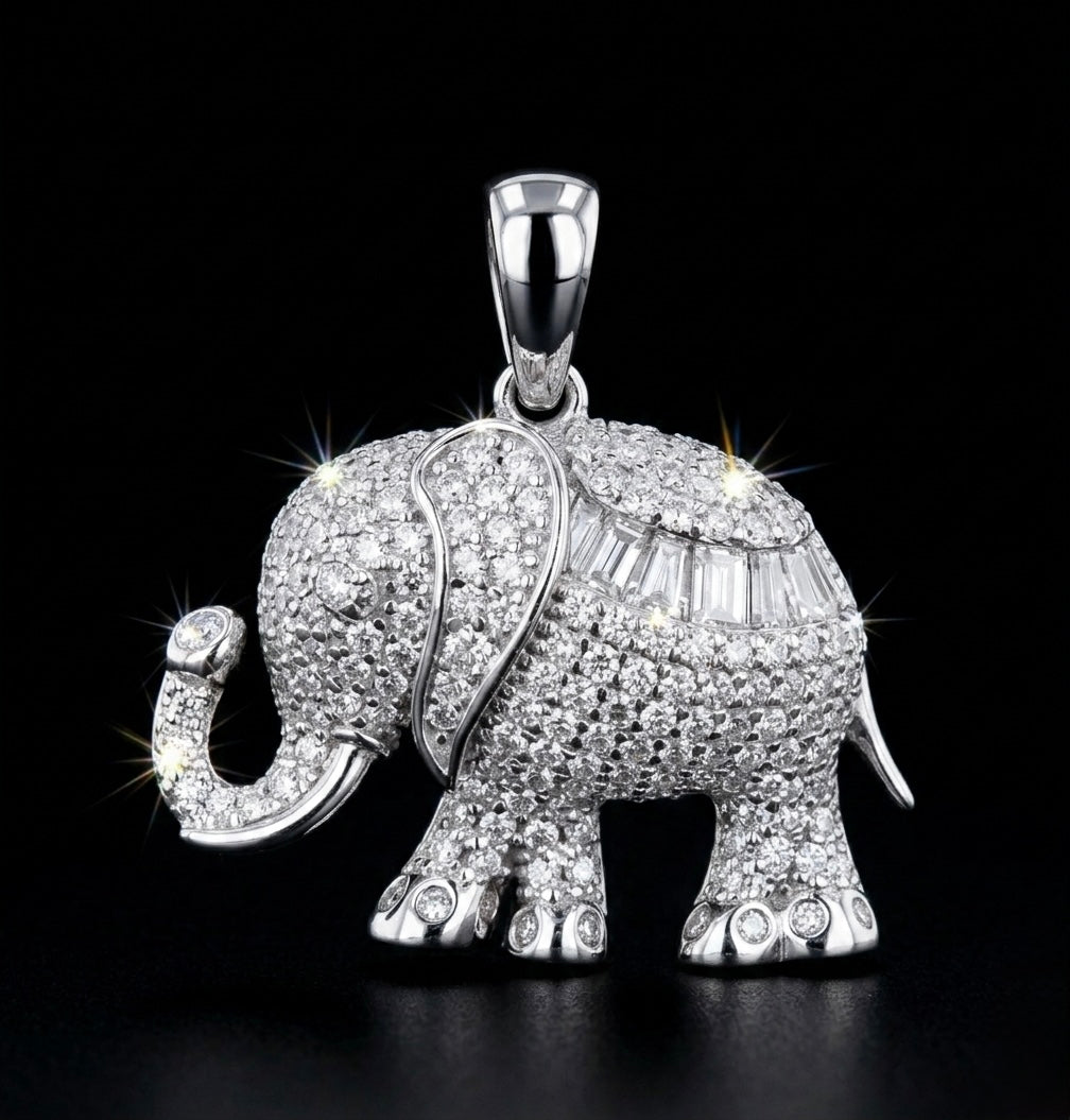 Iced Out Baguette Moissanite Elephant Pendant