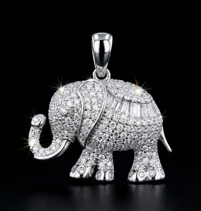 Iced Out Baguette Moissanite Elephant Pendant