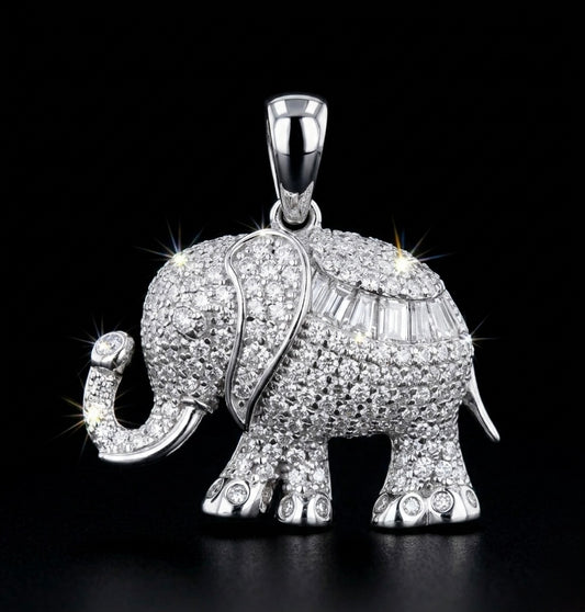 Iced Out Baguette Moissanite Elephant Pendant