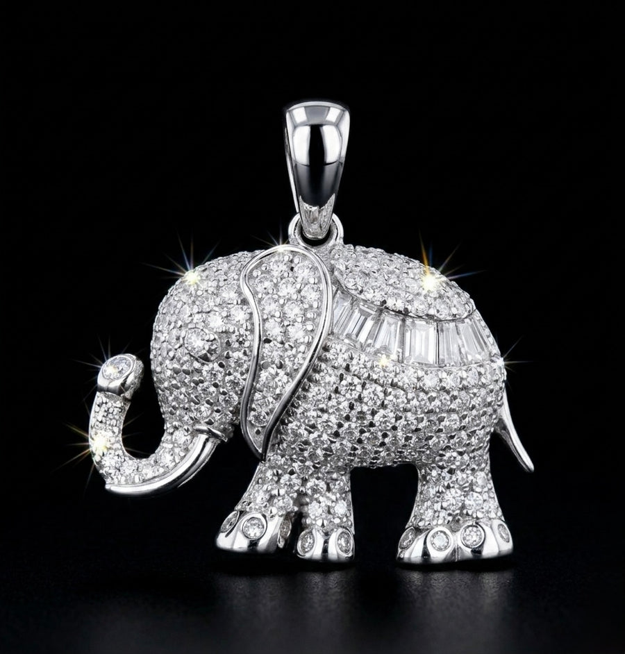 Iced Out Baguette Moissanite Elephant Pendant