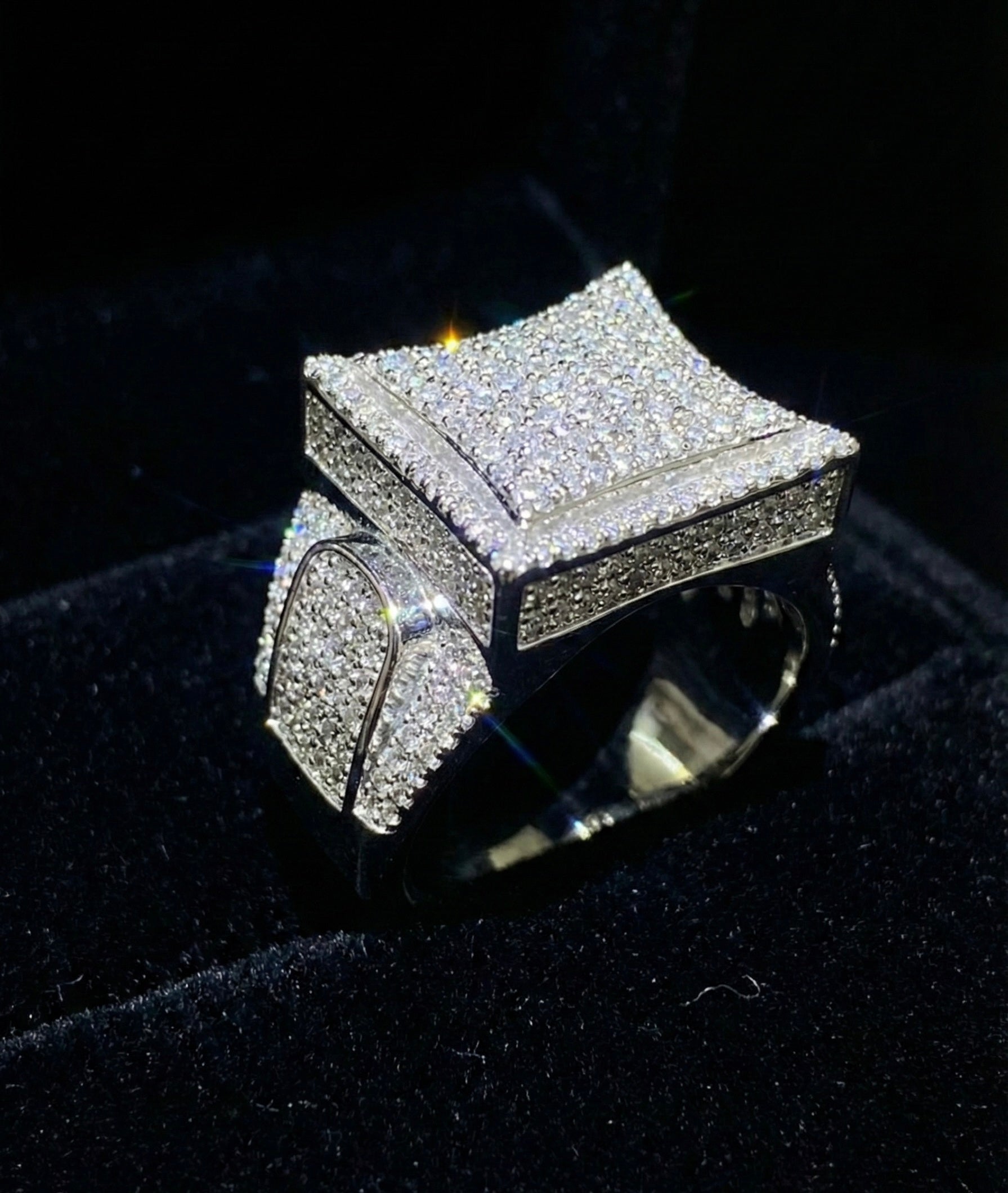 Oversized Iced Out Square Moissanite Ring