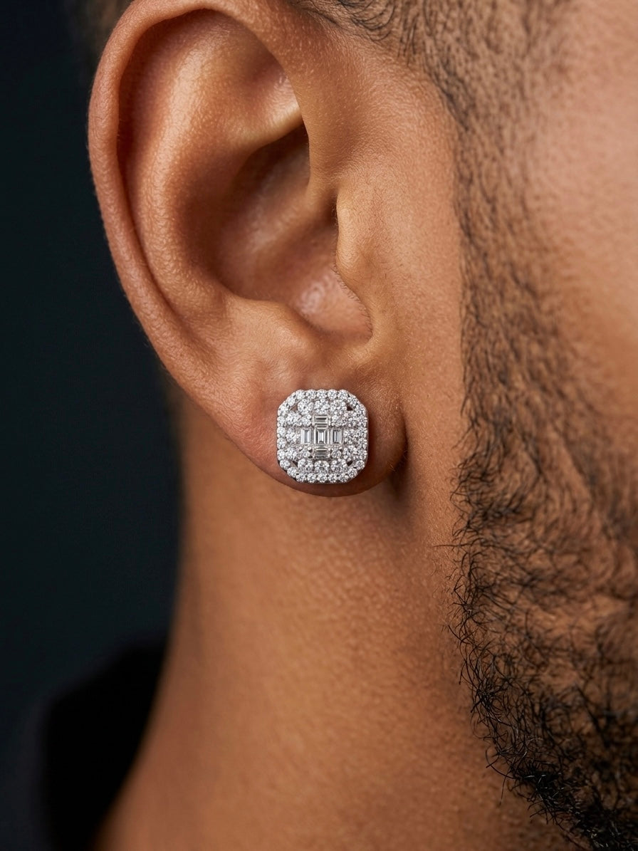 Moissanite Cube Square Baguette Earrings