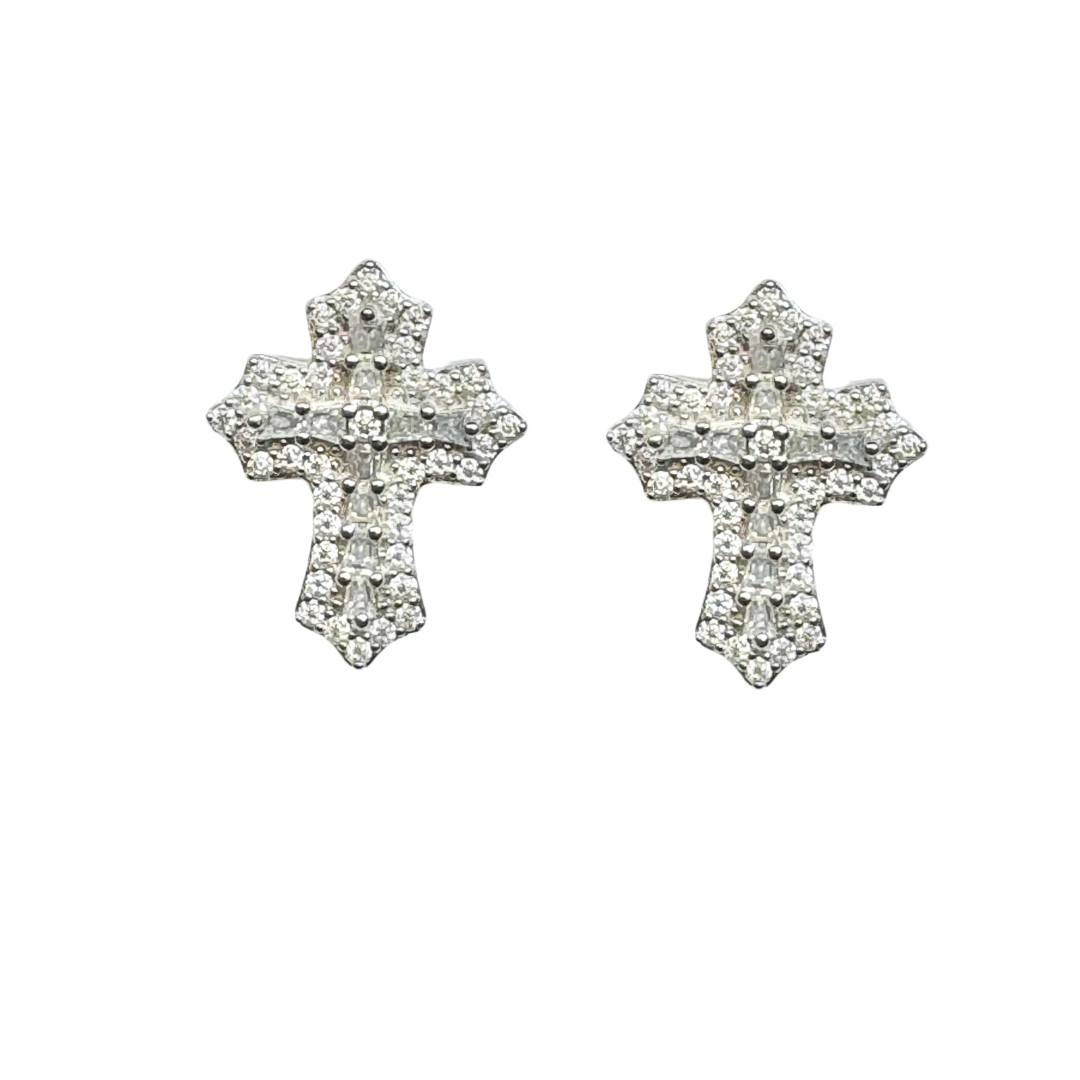 925 Sterling Silver and Moissanite Cross Stud Earrings