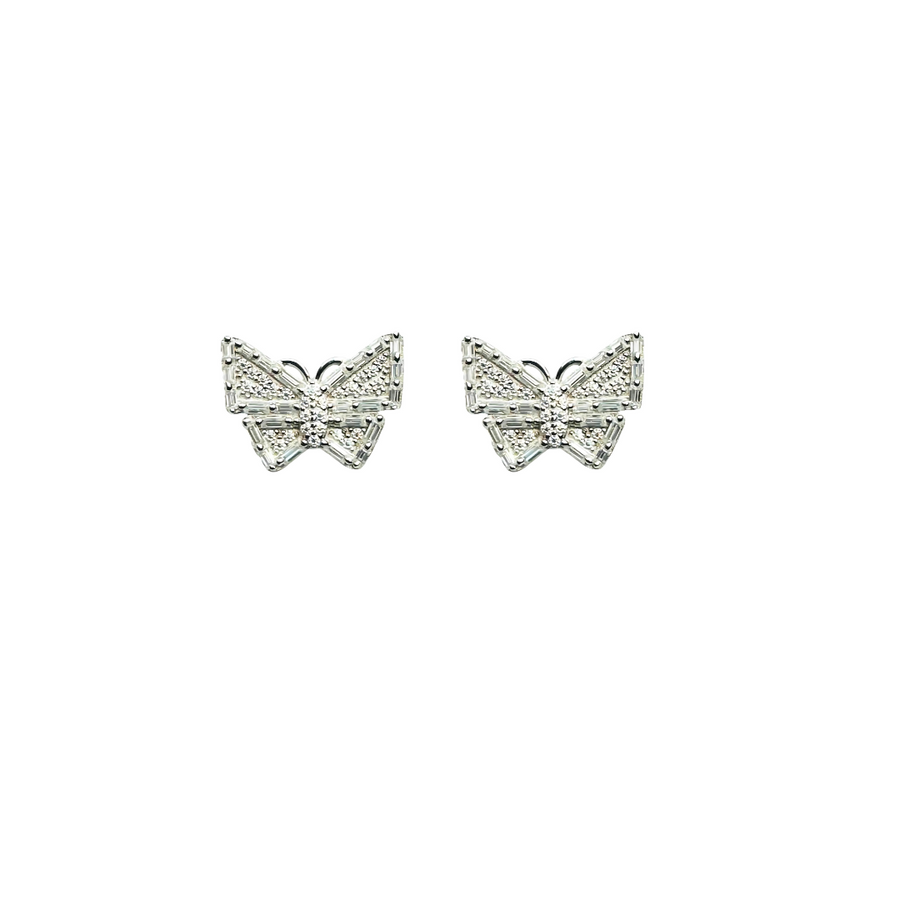 Moissanite in 18K White Gold Over Sterling Silver Butterfly Stud Earrings