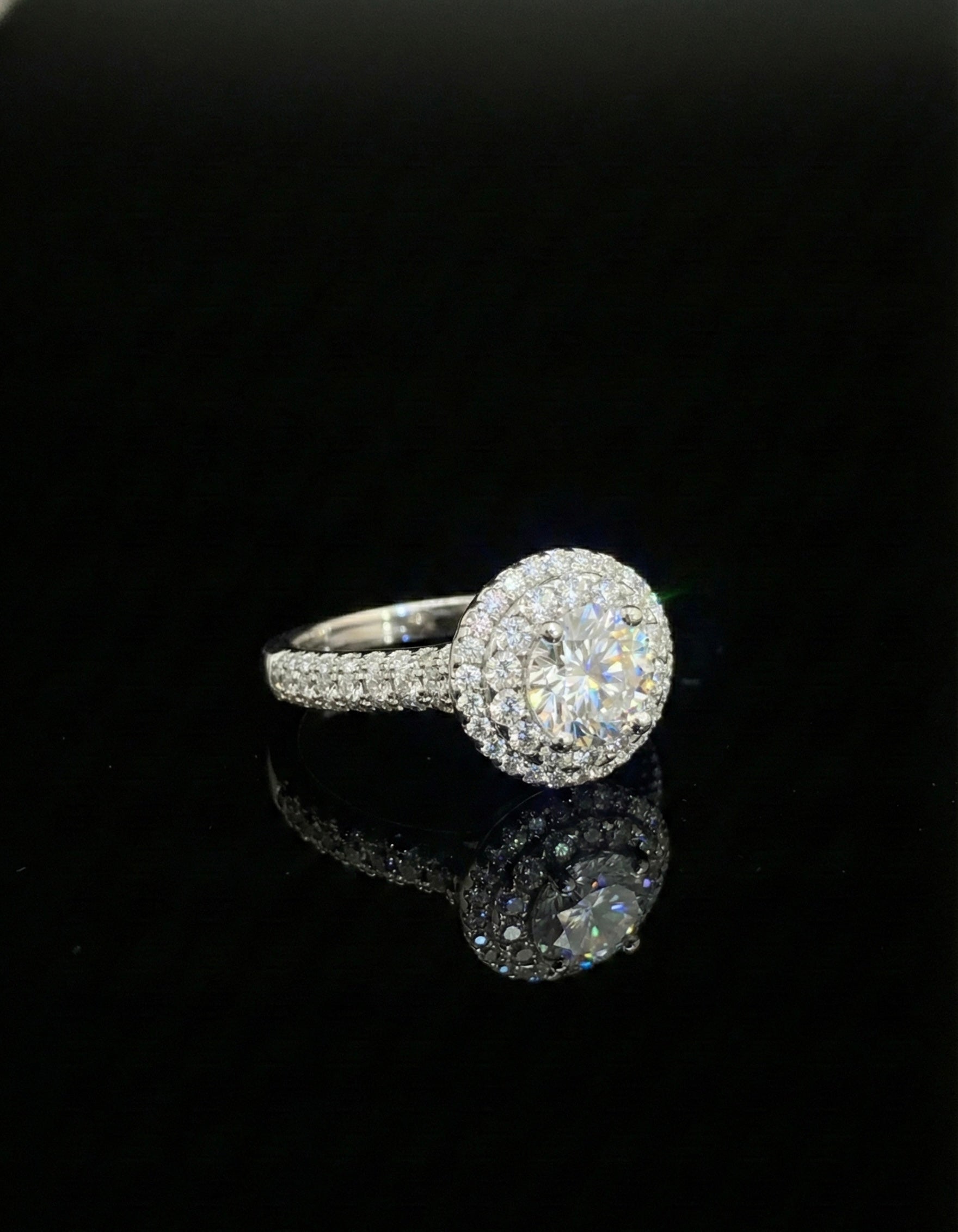 Stepped Halo Wedding/Promise Moissanite Ring