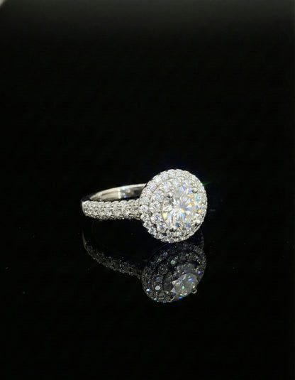 Stepped Halo Wedding/Promise Moissanite Ring