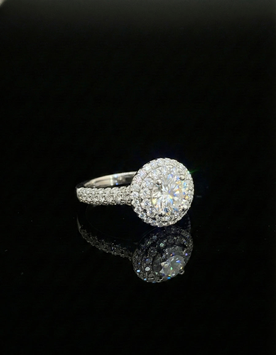 Stepped Halo Wedding/Promise Moissanite Ring