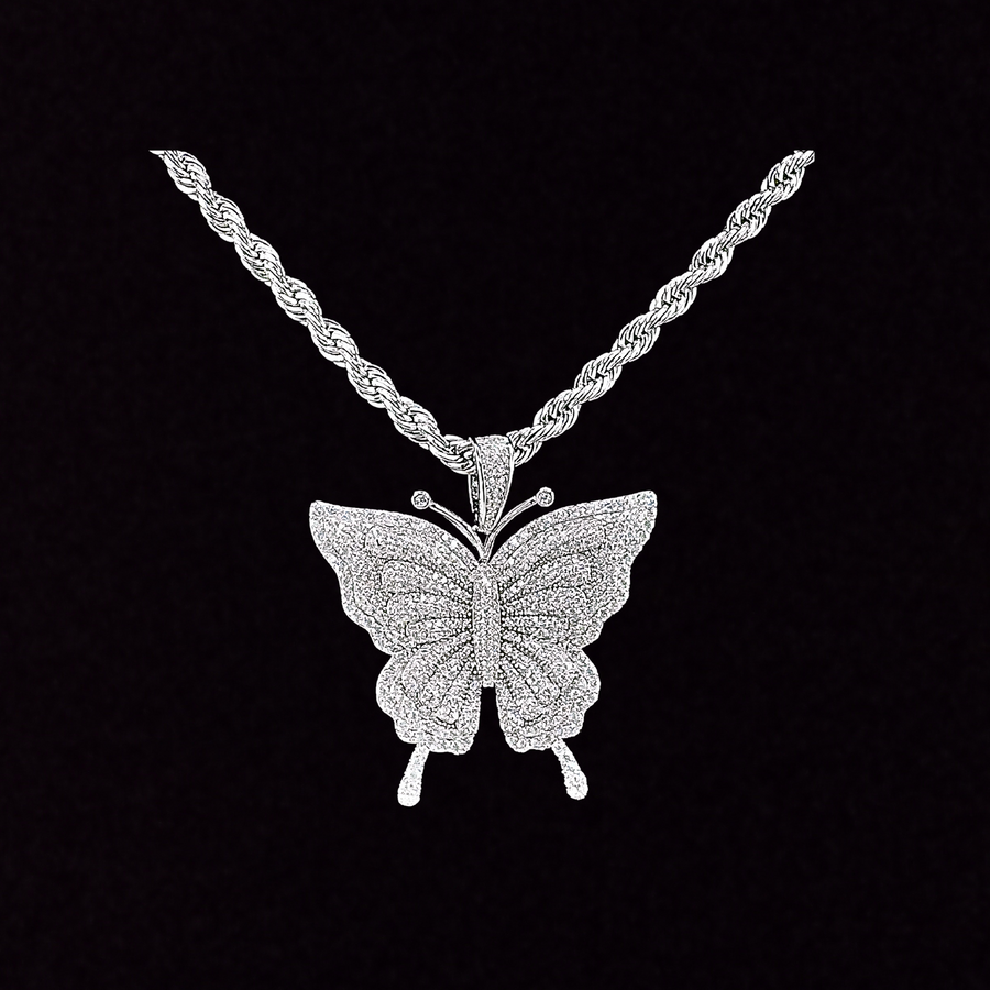 Moissanite in 925 Sterling Silver Butterfly Pendant