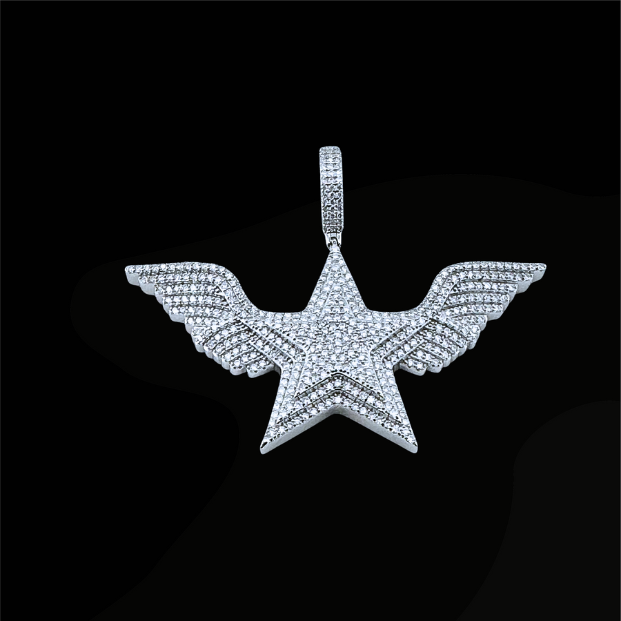 Moissanite in 925 Sterling Silver Star Flying Angel Wings Pendants