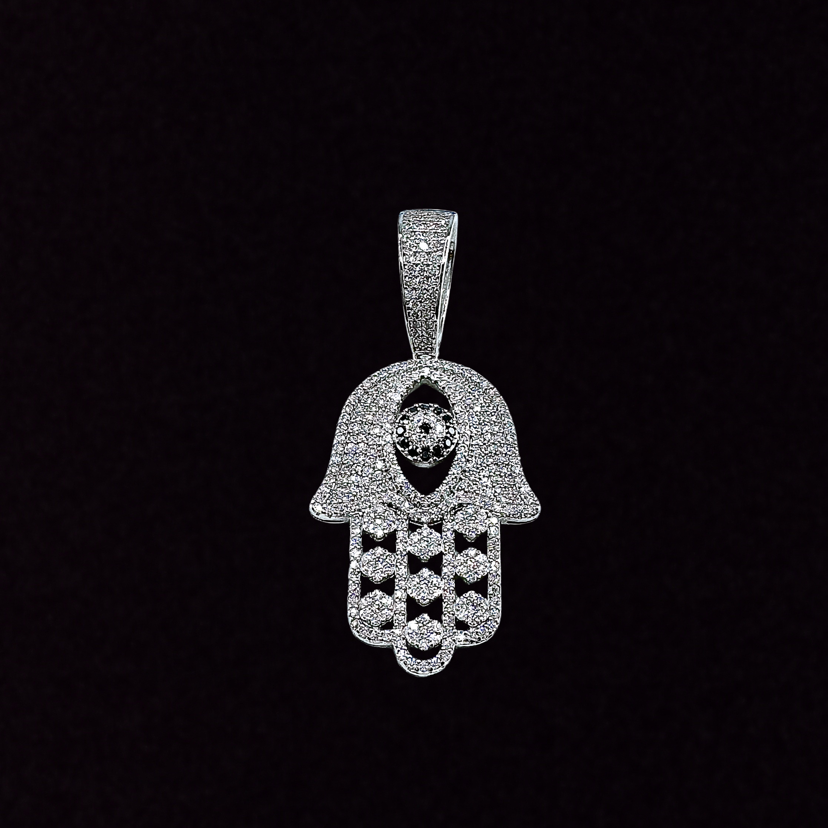 Moissanite in 925 Sterling Silver Hamsa Hand Pendant