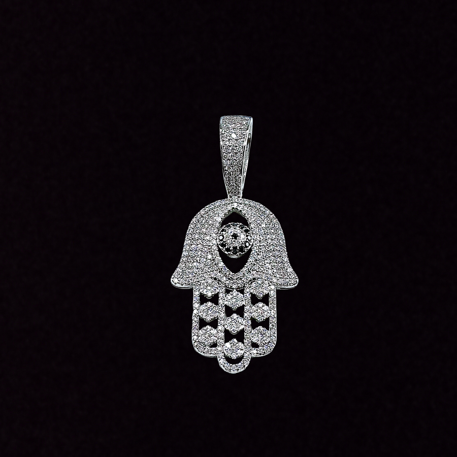 Moissanite in 925 Sterling Silver Hamsa Hand Pendant