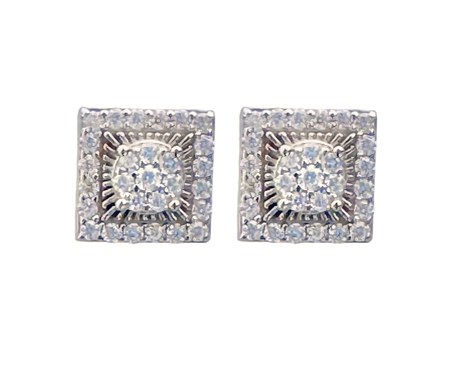 Moissanite and 925 Sterling Silver Square Stud Earrings