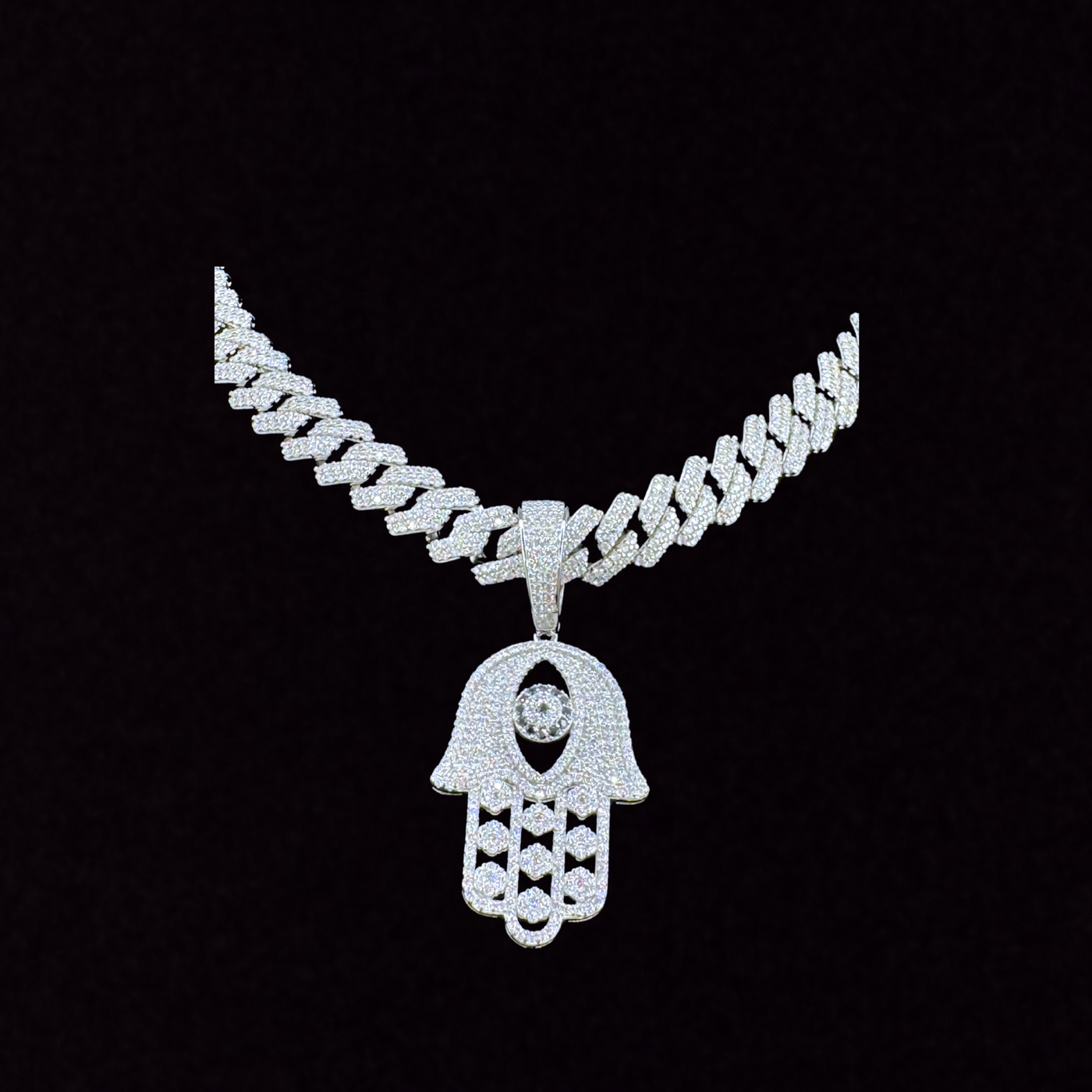 Moissanite in 925 Sterling Silver Hamsa Hand Pendant