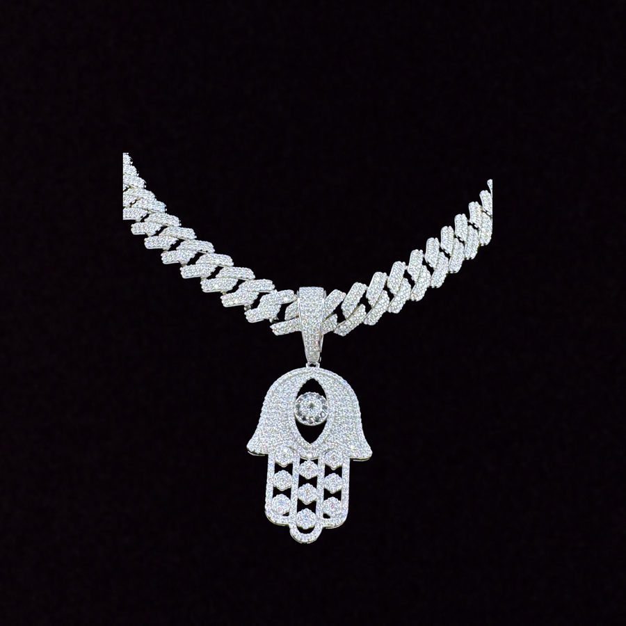 Moissanite in 925 Sterling Silver Hamsa Hand Pendant
