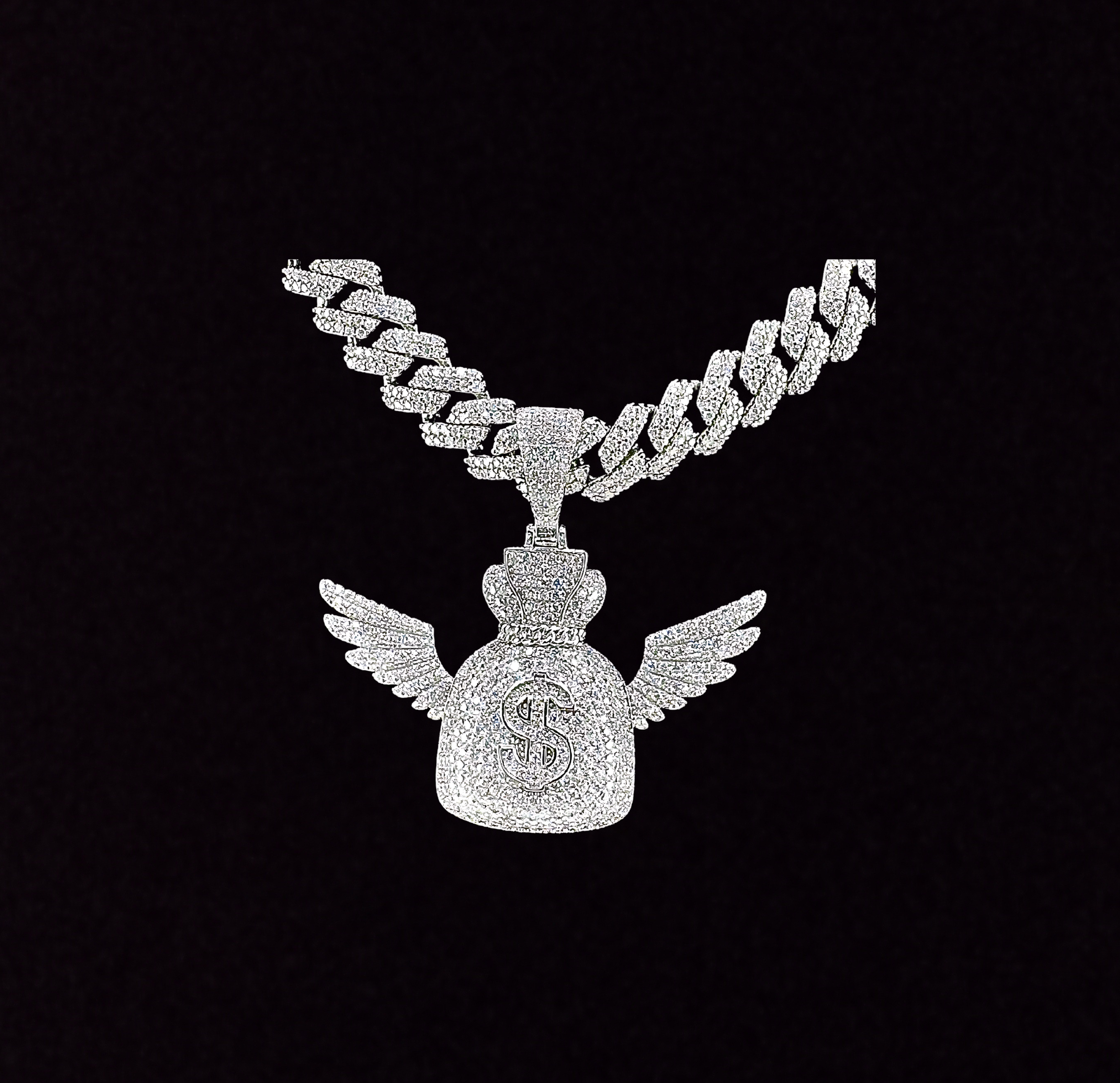 Moissanite in 925 Sterling Silver Money Angel Wings Pendant