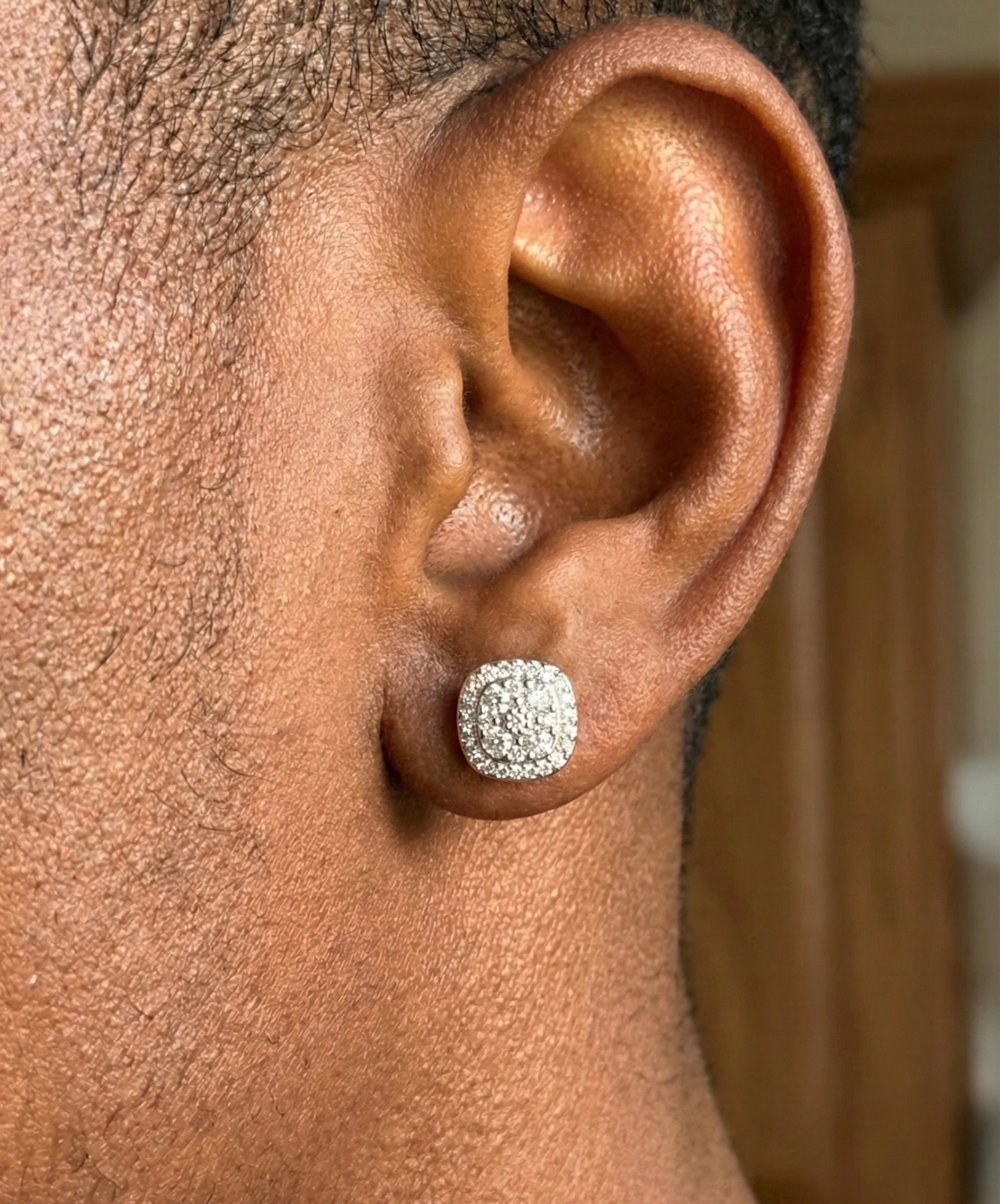 Rounded Square Cluster Moissanite Earrings