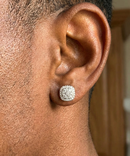 Rounded Square Cluster Moissanite Earrings