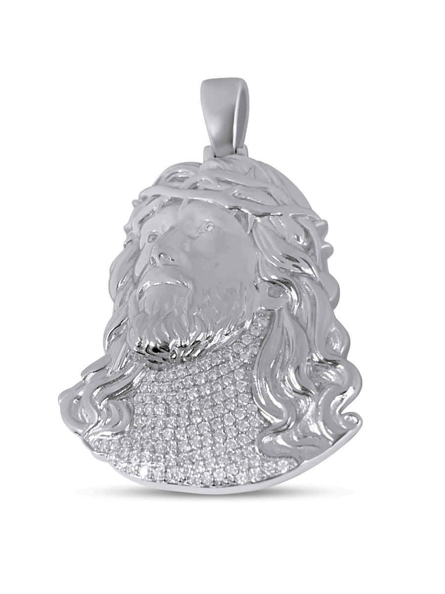 Moissanite in Sterling Silver Jesus Head Pendant