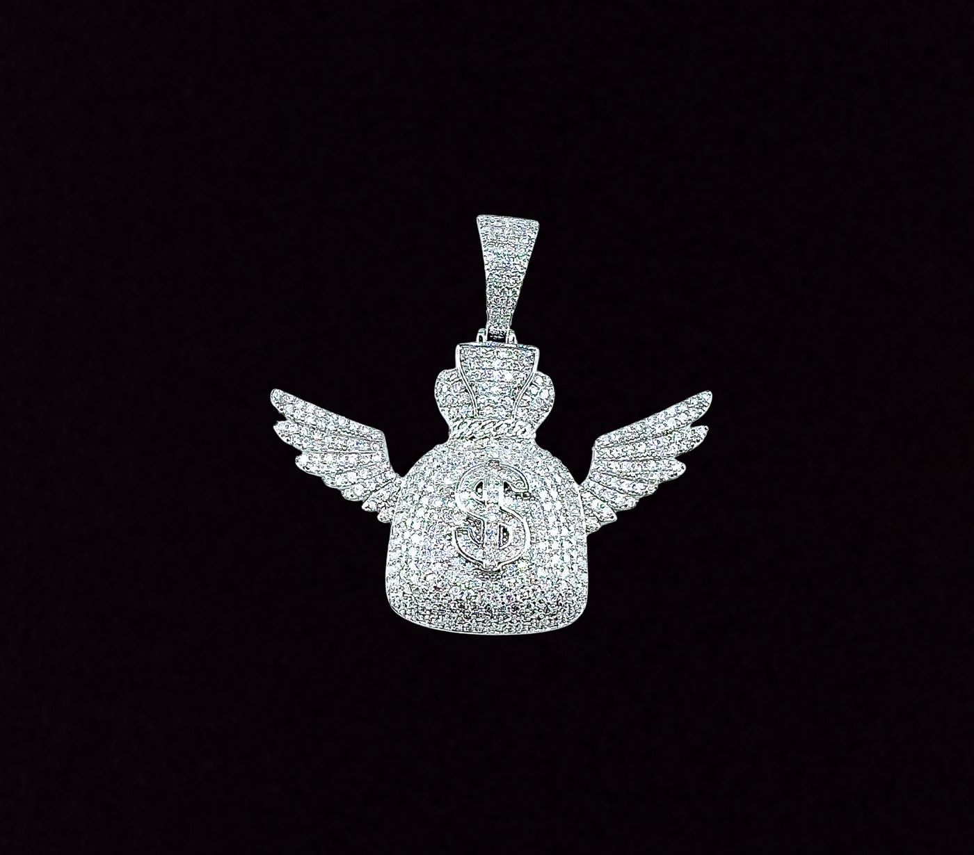 Moissanite in 925 Sterling Silver Money Angel Wings Pendant