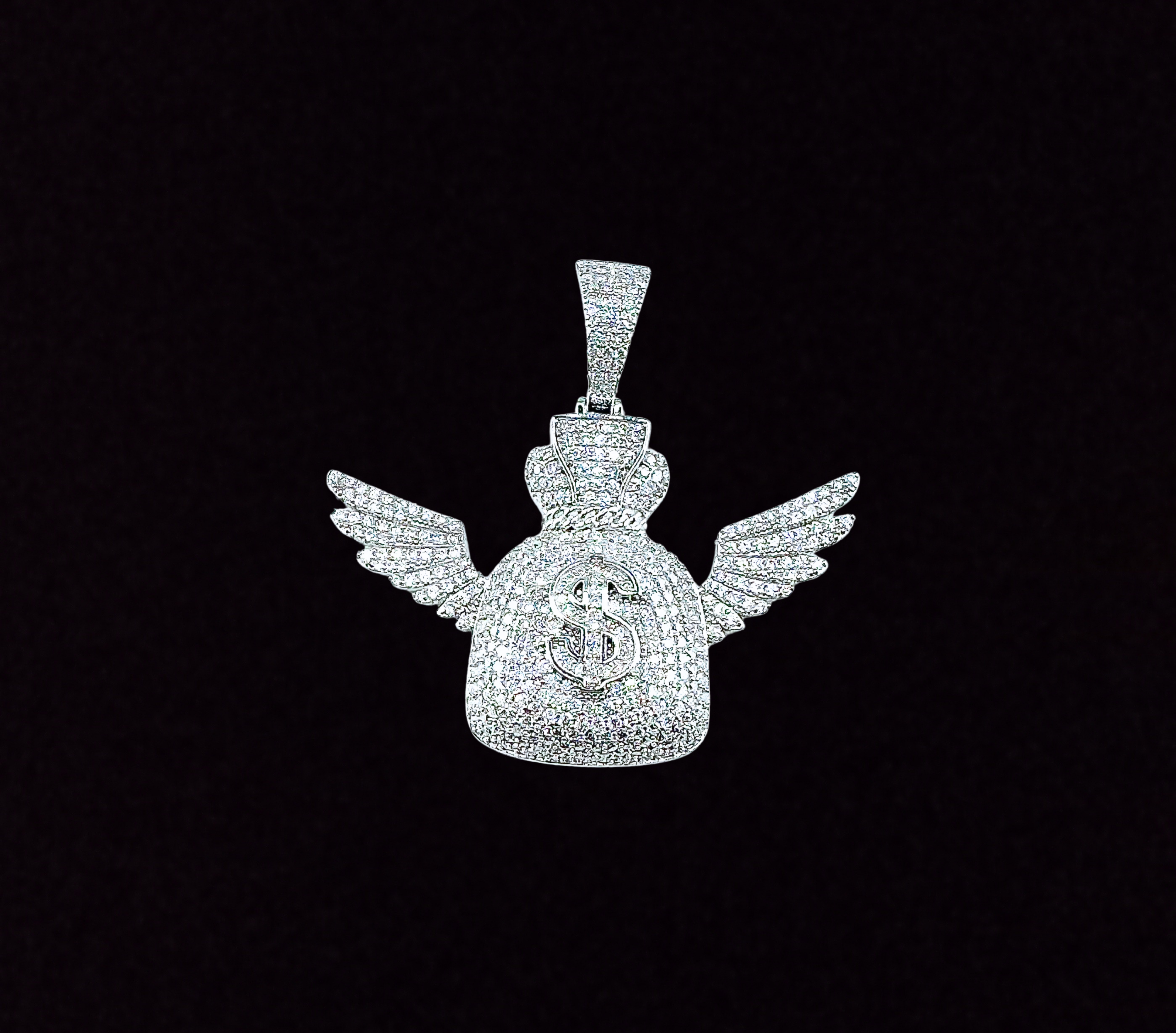 Moissanite in 925 Sterling Silver Money Angel Wings Pendant