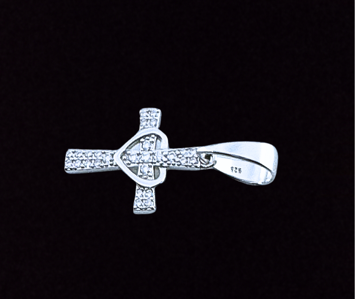 Moissanite in 925 Sterling Silver Cross Heart Pendant