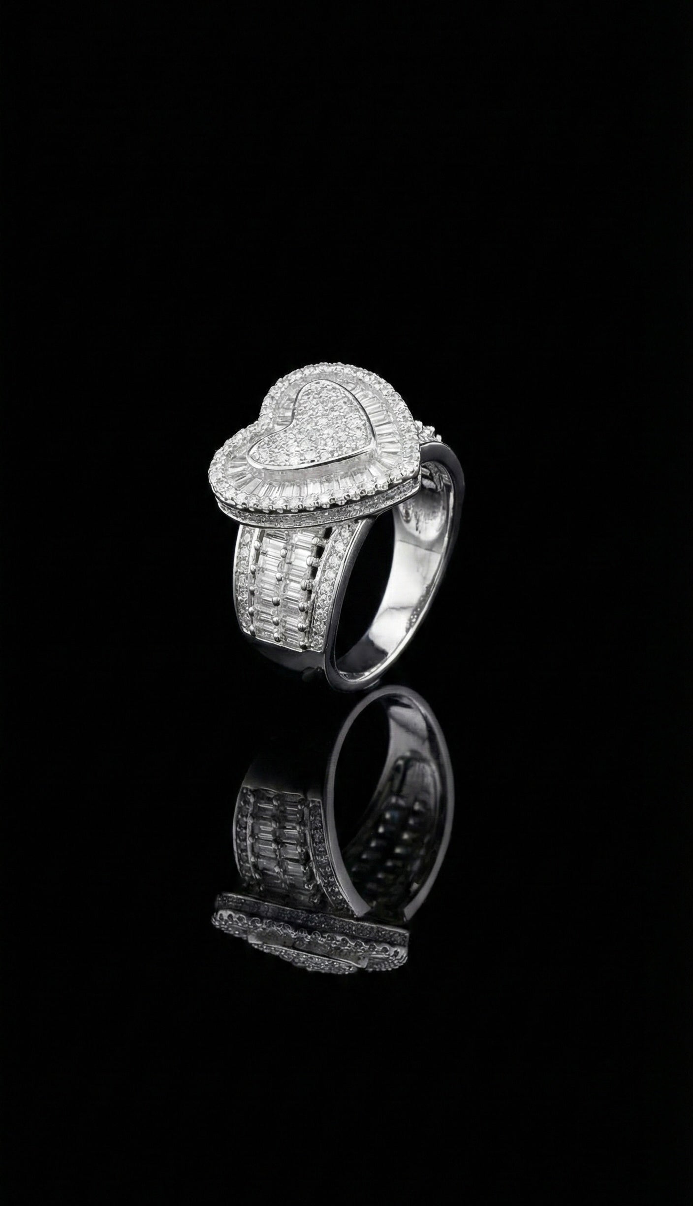 Large Baguette Heart Moissanite  Ring