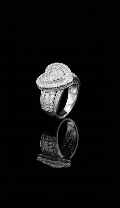 Large Baguette Heart Moissanite  Ring