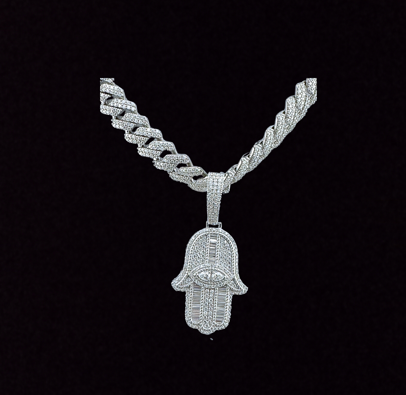 Moissanite in 925 Sterling Silver Hamsa Hand Pendant