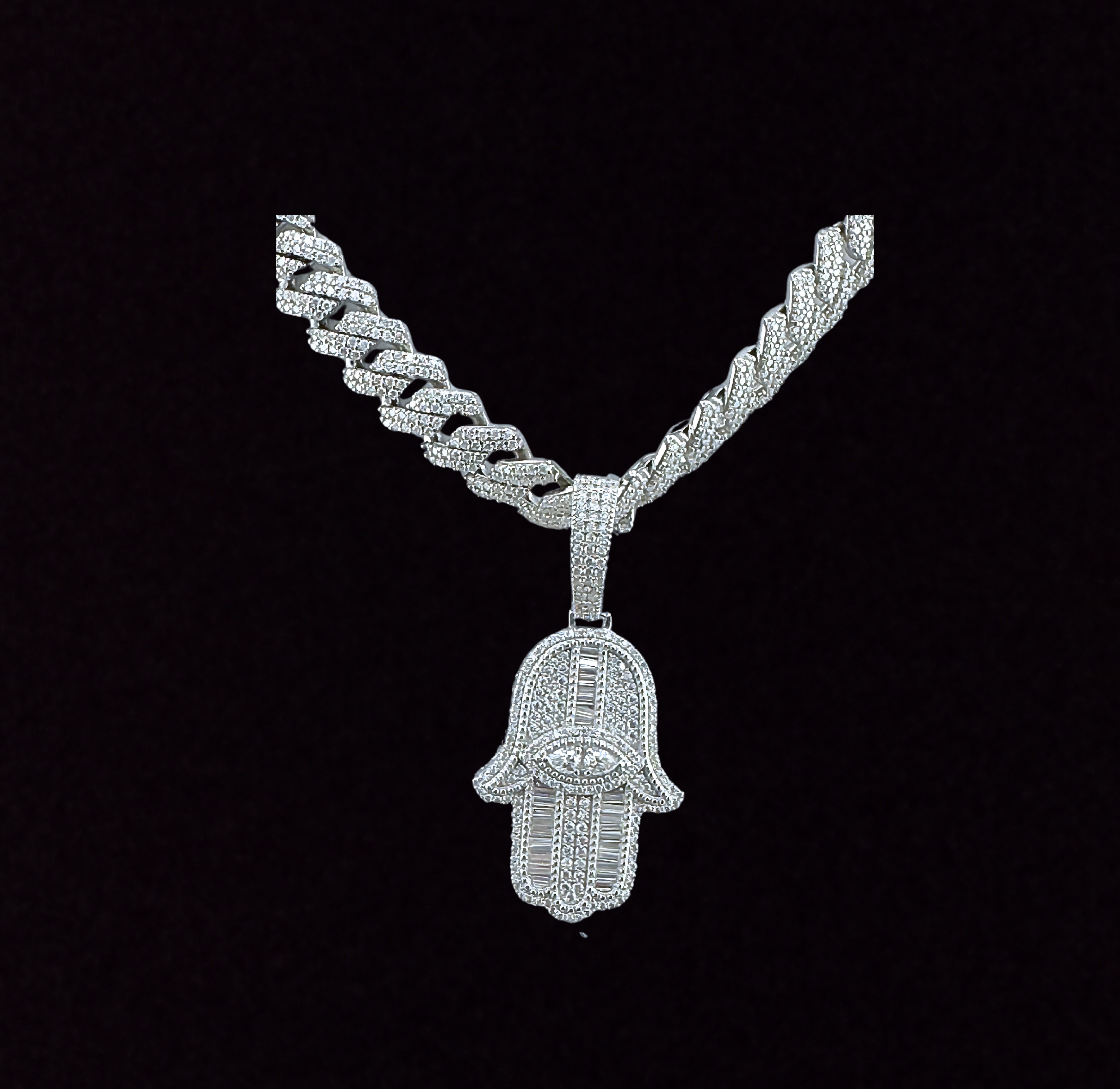 Moissanite in 925 Sterling Silver Hamsa Hand Pendant