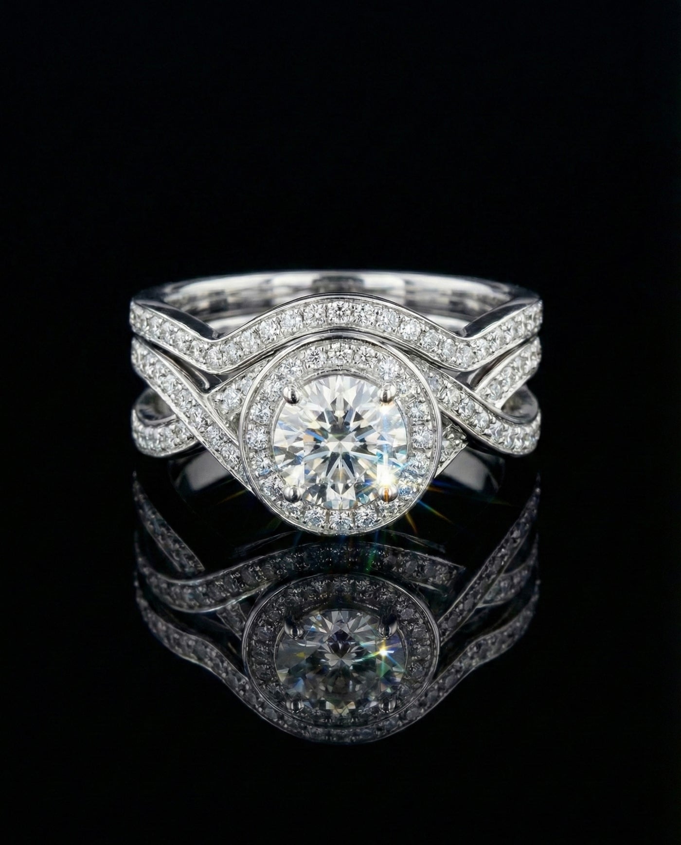 Eternal Twist Round Center HaloMoissanite Wedding/Promise Ring