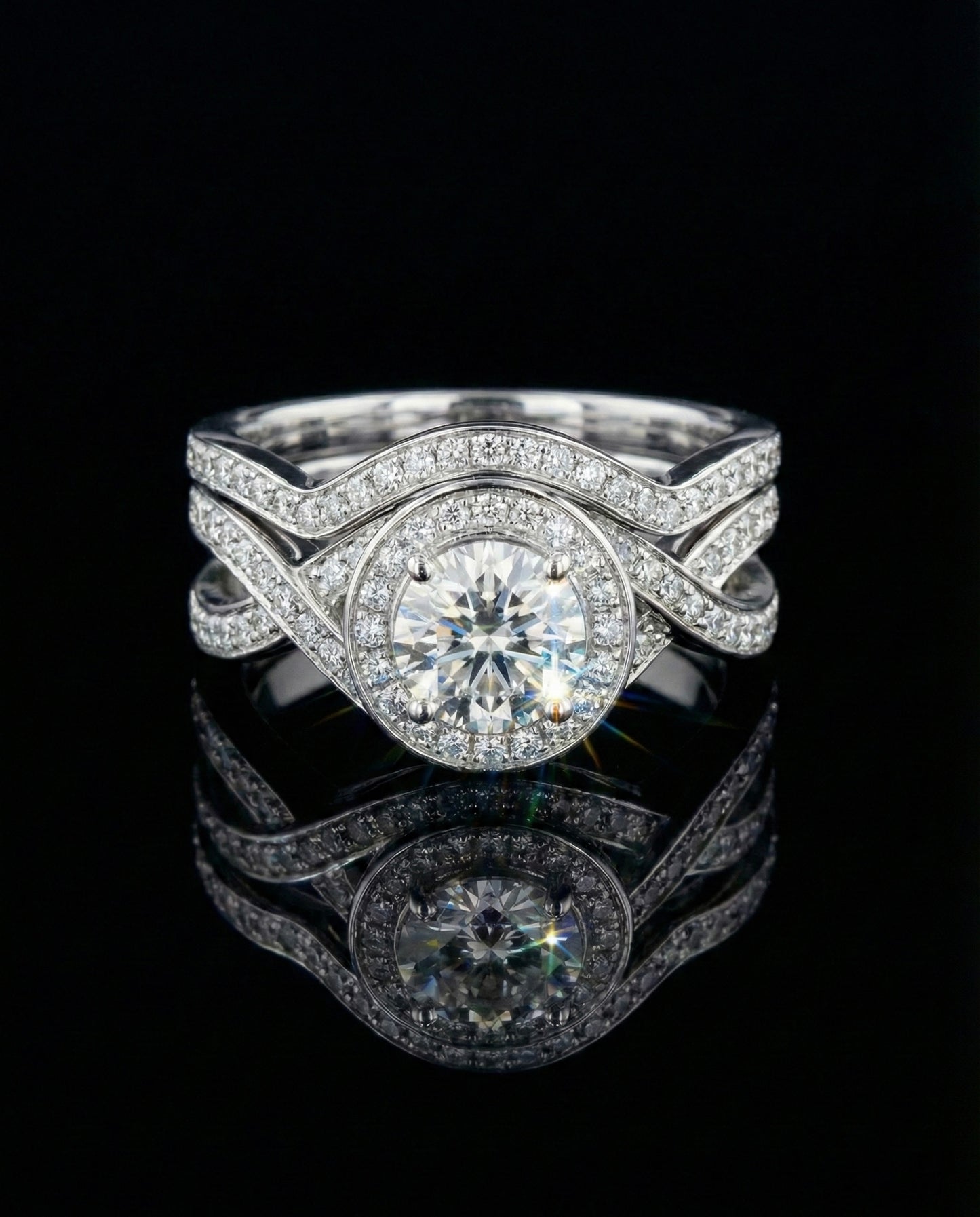Eternal Twist Round Center HaloMoissanite Wedding/Promise Ring
