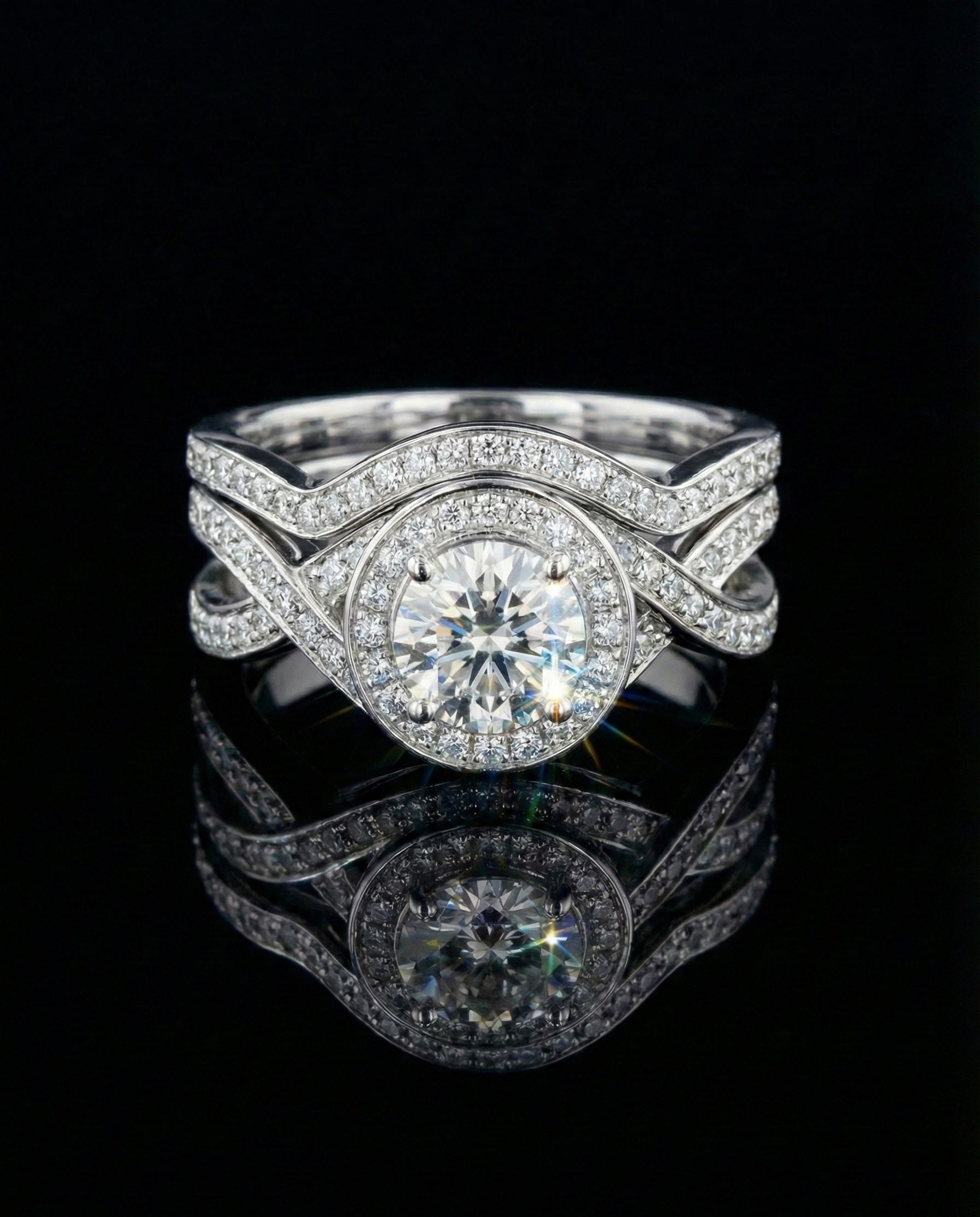 Eternal Twist Round Center HaloMoissanite Wedding/Promise Ring