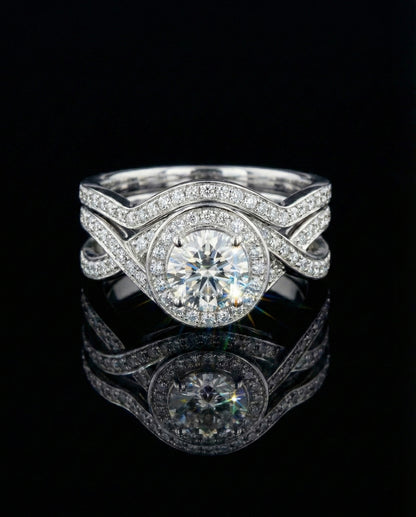 Eternal Twist Round Center HaloMoissanite Wedding/Promise Ring