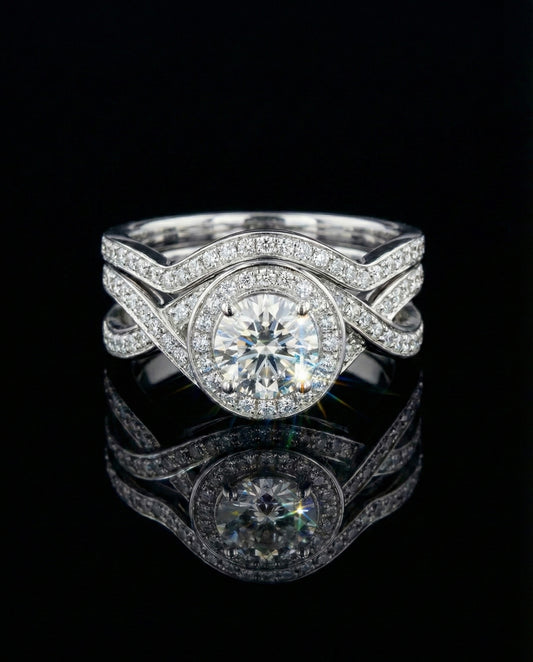 Eternal Twist Round Center HaloMoissanite Wedding/Promise Ring