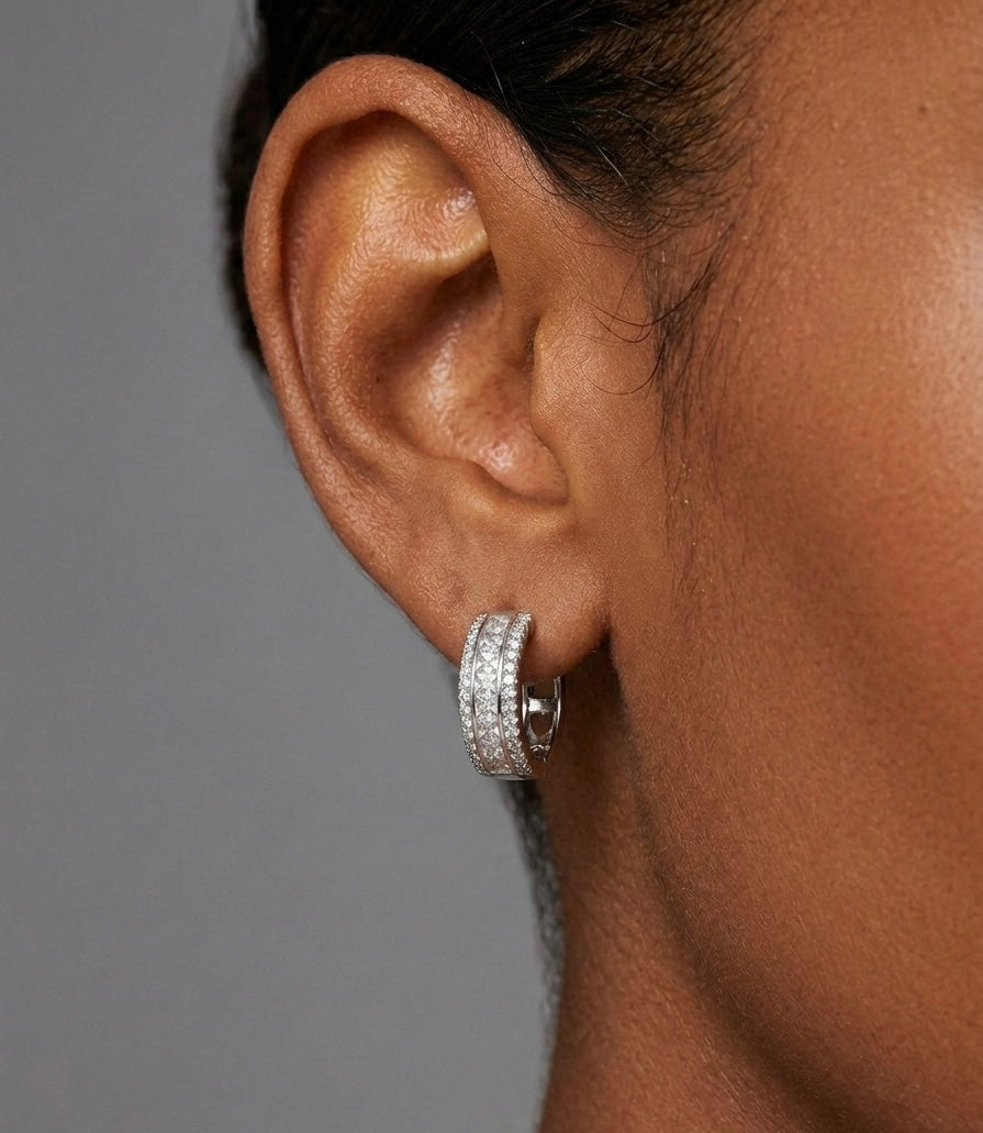 Princess Cut Moissanite Huggies Hoop Earrings