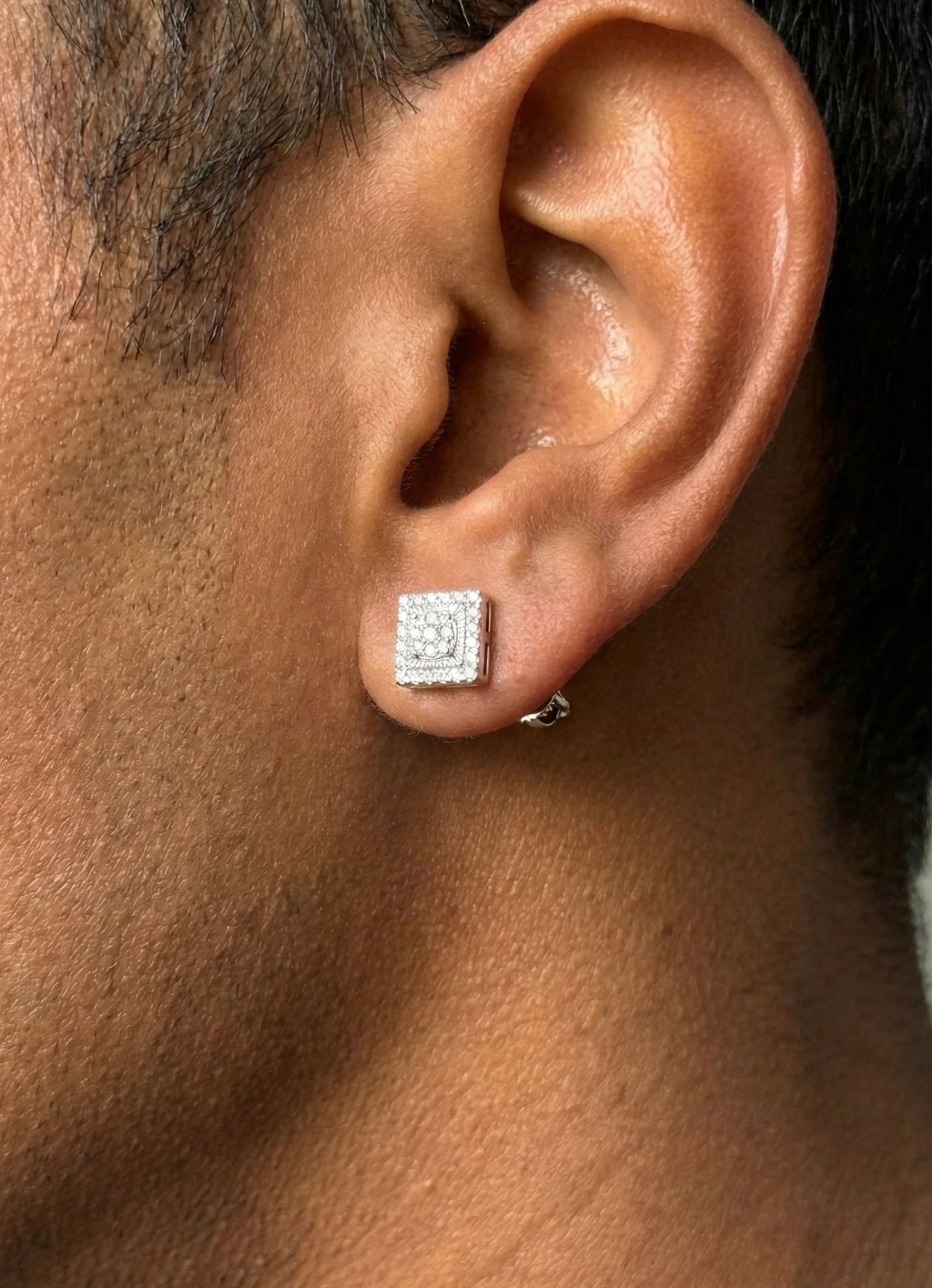 Square Rays Design Stud Moissanite Earrings